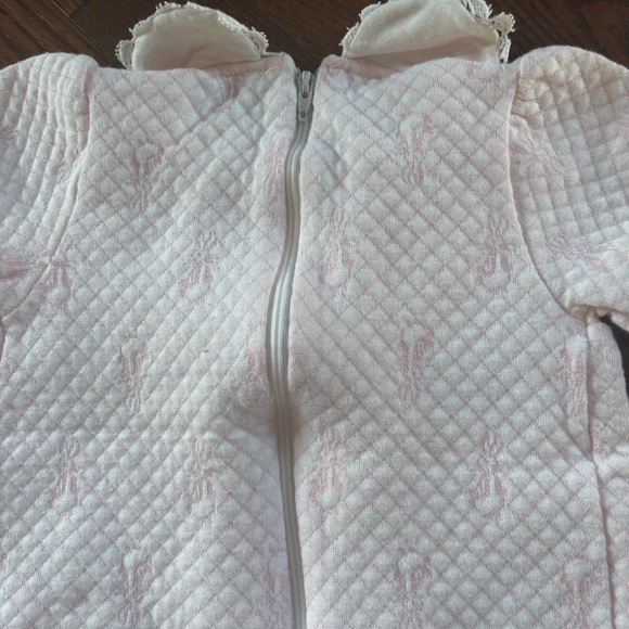Vintage Peter Rabbit Pink Footed One Piece with Ruffled Collar and Embroidery - Picture 7 of 9
